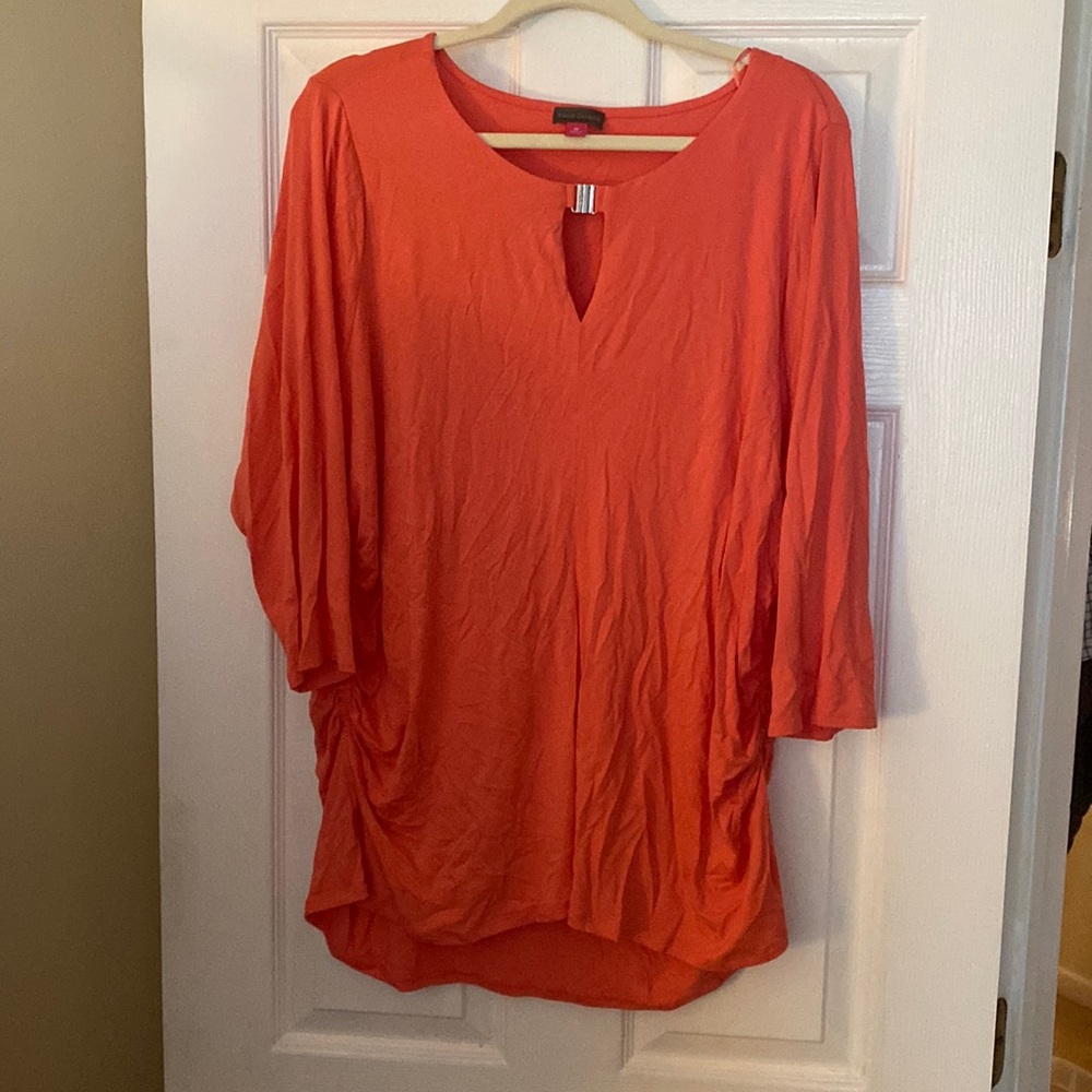 Vince Camuto Plus Size 3X Clasp Neck Ruched Side Coral Top